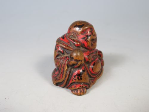 ANTIQUE JAPANESE NEGORO LACQUER HOTEI NETSUKE - ADDITIONAL PHOTO 2