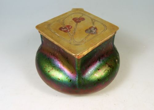 antique bohemian kralik glass art nouveau inkwell - CATEGORY: ANTIQUE GLASS - DATED 1900
