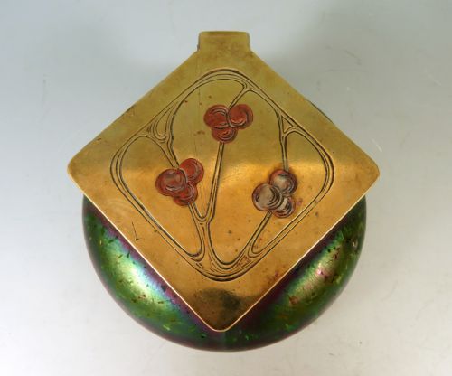 ANTIQUE BOHEMIAN KRALIK GLASS ART NOUVEAU INKWELL - ADDITIONAL PHOTO 1