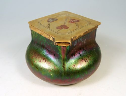 ANTIQUE BOHEMIAN KRALIK GLASS ART NOUVEAU INKWELL - ADDITIONAL PHOTO 4