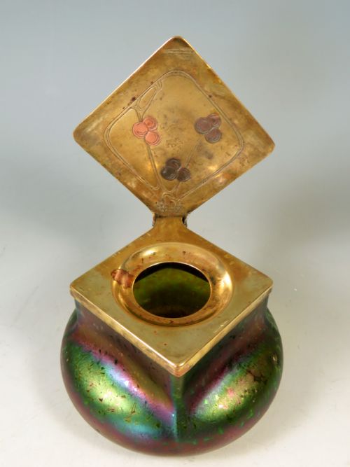 ANTIQUE BOHEMIAN KRALIK GLASS ART NOUVEAU INKWELL - ADDITIONAL PHOTO 8