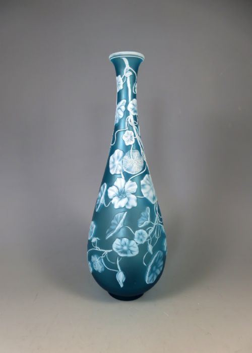 antique thomas webb white on blue cameo glass vase nasturtium - CATEGORY: ANTIQUE GLASS - DATED 1890