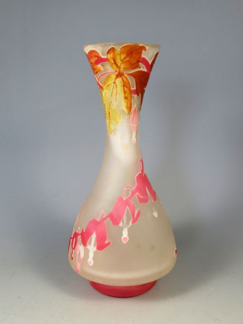 antique french muller freres cameo and enamel glass vase - CATEGORY: ANTIQUE GLASS - DATED 1900