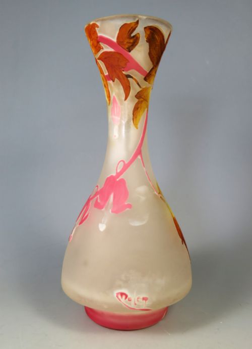 ANTIQUE FRENCH MULLER FRERES CAMEO AND ENAMEL GLASS VASE - ADDITIONAL PHOTO 1