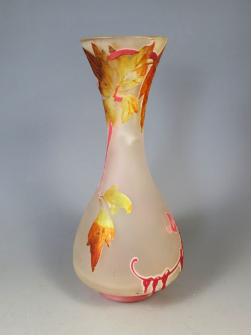 ANTIQUE FRENCH MULLER FRERES CAMEO AND ENAMEL GLASS VASE - ADDITIONAL PHOTO 2