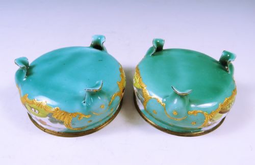 ANTIQUE PAIR OF 18TH C BILSTON STAFFORDSHIRE ENAMEL SALT CELLARS - ADDITIONAL PHOTO 4