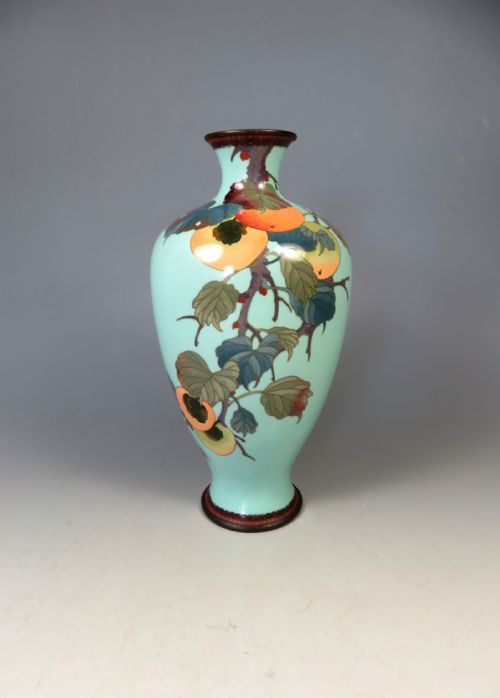 antique japanese cloisonne enamel vase with peaches - CATEGORY: ANTIQUE METAL - DATED 1900