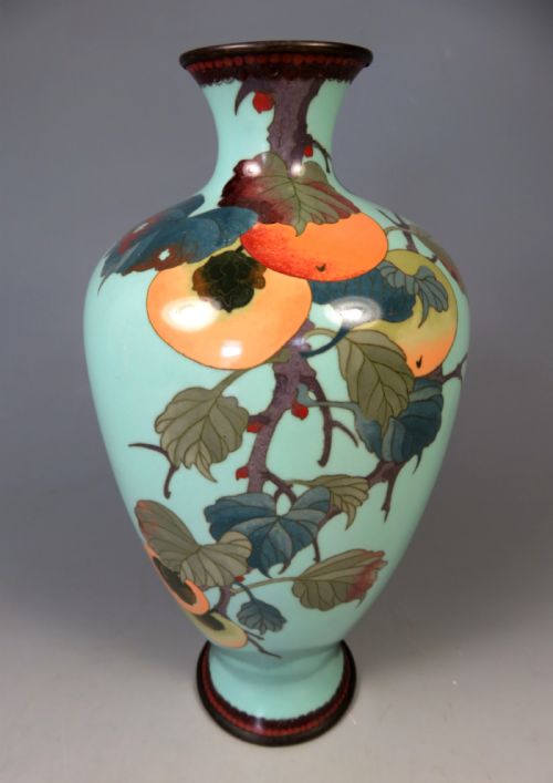 ANTIQUE JAPANESE CLOISONNE ENAMEL VASE WITH PEACHES - ADDITIONAL PHOTO 1