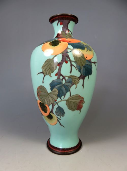 ANTIQUE JAPANESE CLOISONNE ENAMEL VASE WITH PEACHES - ADDITIONAL PHOTO 2