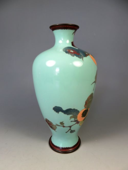 ANTIQUE JAPANESE CLOISONNE ENAMEL VASE WITH PEACHES - ADDITIONAL PHOTO 3