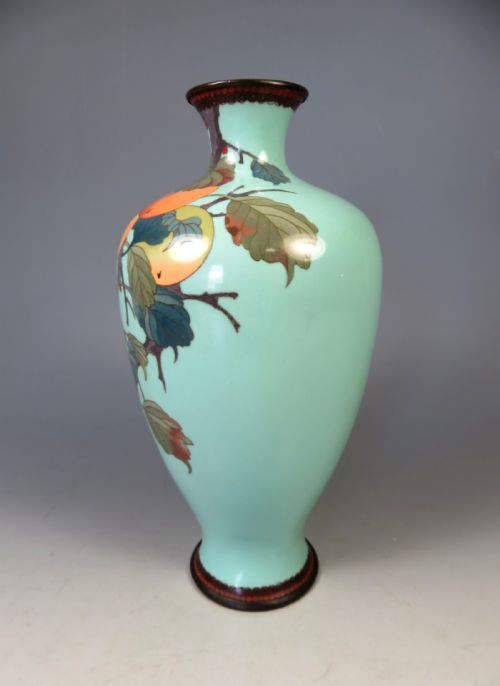 ANTIQUE JAPANESE CLOISONNE ENAMEL VASE WITH PEACHES - ADDITIONAL PHOTO 6