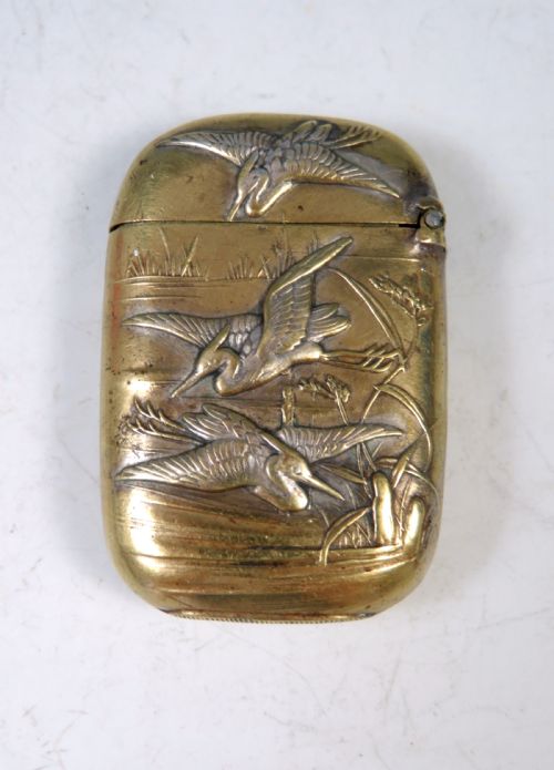ANTIQUE JAPANESE MEIJI PERIOD VESTA CASE FLYING CRANES - ADDITIONAL PHOTO 2