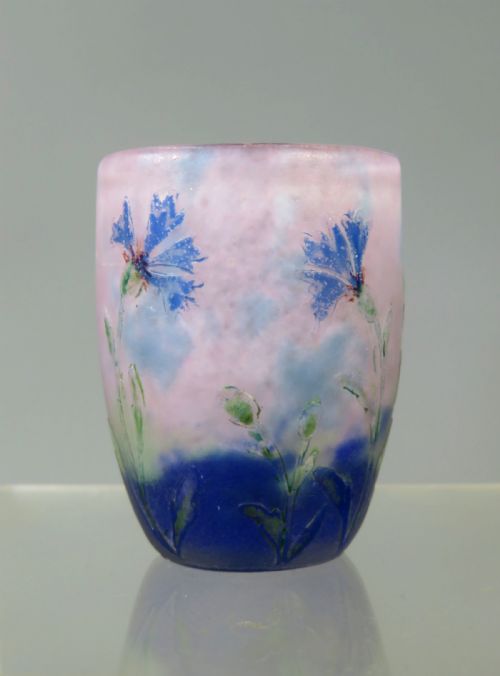 ANTIQUE DAUM CAMEO GLASS ENAMEL CORNFLOWERS MINIATURE VASE - ADDITIONAL PHOTO 1