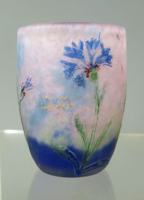 ANTIQUE DAUM CAMEO GLASS ENAMEL CORNFLOWERS MINIATURE VASE - ADDITIONAL PHOTO 6