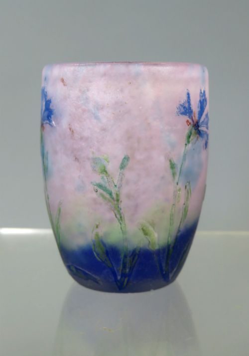 ANTIQUE DAUM CAMEO GLASS ENAMEL CORNFLOWERS MINIATURE VASE - ADDITIONAL PHOTO 7