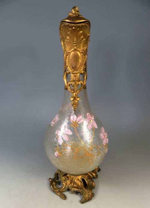 ANTIQUE DAUM ENAMELLED GLASS GILT METAL CLARET JUG - ADDITIONAL PHOTO 1