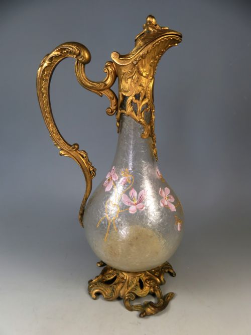 ANTIQUE DAUM ENAMELLED GLASS GILT METAL CLARET JUG - ADDITIONAL PHOTO 2