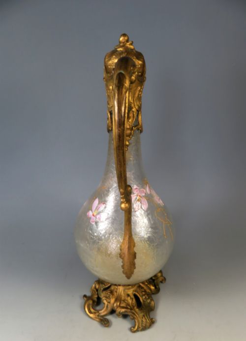 ANTIQUE DAUM ENAMELLED GLASS GILT METAL CLARET JUG - ADDITIONAL PHOTO 3