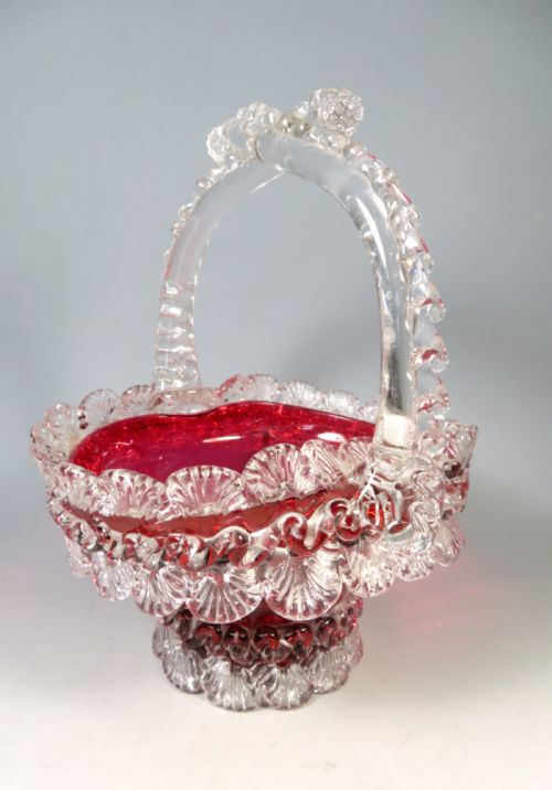 ANTIQUE VICTORIAN APPLIED CRANBERRY GLASS BASKET STUART AND SONS - ADDITIONAL PHOTO 2