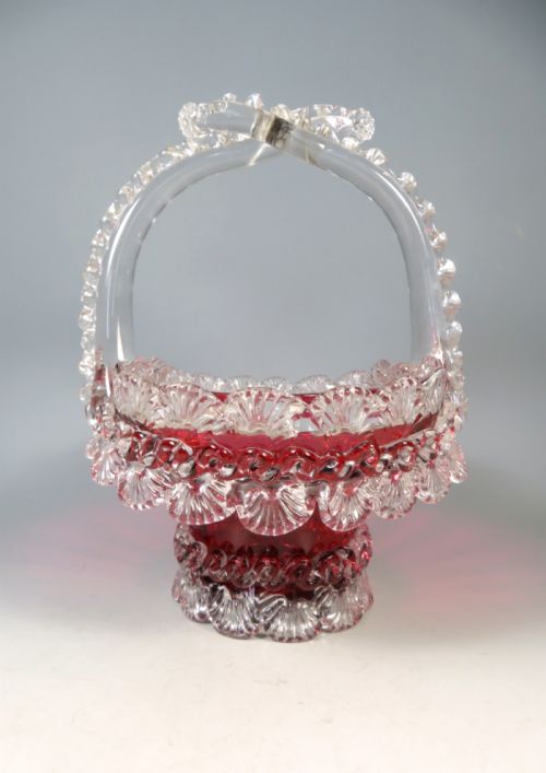 ANTIQUE VICTORIAN APPLIED CRANBERRY GLASS BASKET STUART AND SONS - ADDITIONAL PHOTO 3