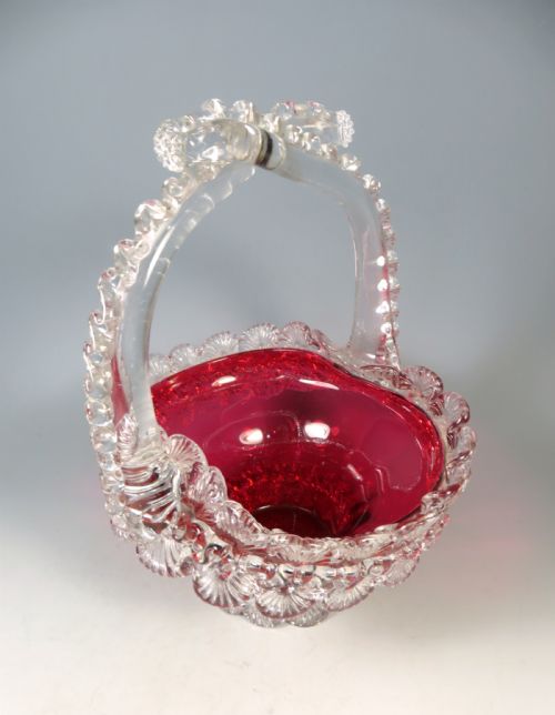 ANTIQUE VICTORIAN APPLIED CRANBERRY GLASS BASKET STUART AND SONS - ADDITIONAL PHOTO 4