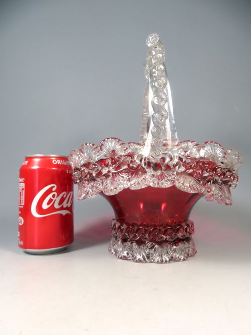 ANTIQUE VICTORIAN APPLIED CRANBERRY GLASS BASKET STUART AND SONS - ADDITIONAL PHOTO 5