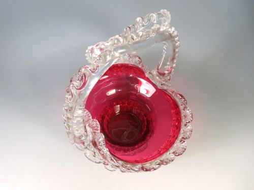 ANTIQUE VICTORIAN APPLIED CRANBERRY GLASS BASKET STUART AND SONS - ADDITIONAL PHOTO 6