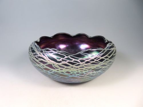 antique kralik iridescent amethyst glass random trail bowl - CATEGORY: ANTIQUE GLASS - DATED 1900