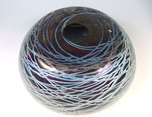 ANTIQUE KRALIK IRIDESCENT AMETHYST GLASS RANDOM TRAIL BOWL - ADDITIONAL PHOTO 4