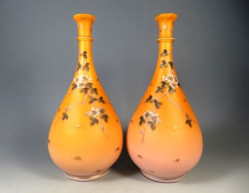 PAIR ANTIQUE BOHEMIAN CASED URANIUM GLASS VASES - ADDITIONAL PHOTO 1