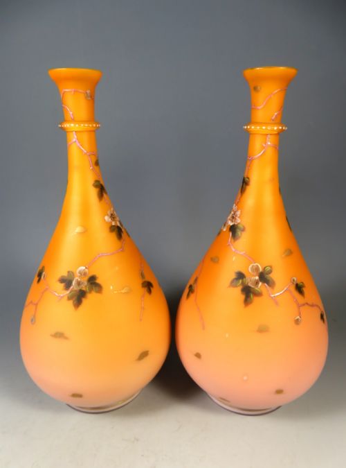 PAIR ANTIQUE BOHEMIAN CASED URANIUM GLASS VASES - ADDITIONAL PHOTO 2