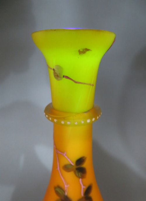 PAIR ANTIQUE BOHEMIAN CASED URANIUM GLASS VASES - ADDITIONAL PHOTO 5