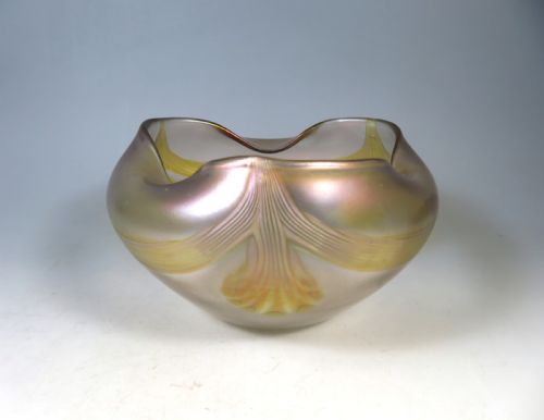 antique loetz festoons and shells iridescent glass bowl - CATEGORY: ANTIQUE GLASS - DATED 1900