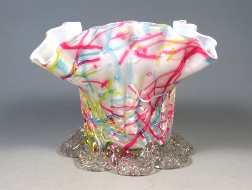 ANTIQUE BOHEMIAN HARRACH PELOTON GLASS VASE - ADDITIONAL PHOTO 1