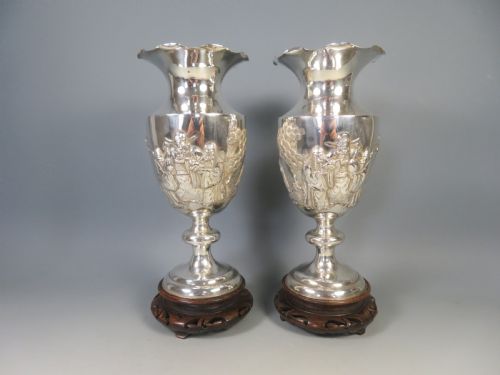 ANTIQUE PAIR CHINESE SILVER SANXING VASES - ADDITIONAL PHOTO 1