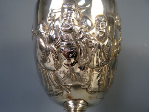 ANTIQUE PAIR CHINESE SILVER SANXING VASES - ADDITIONAL PHOTO 2