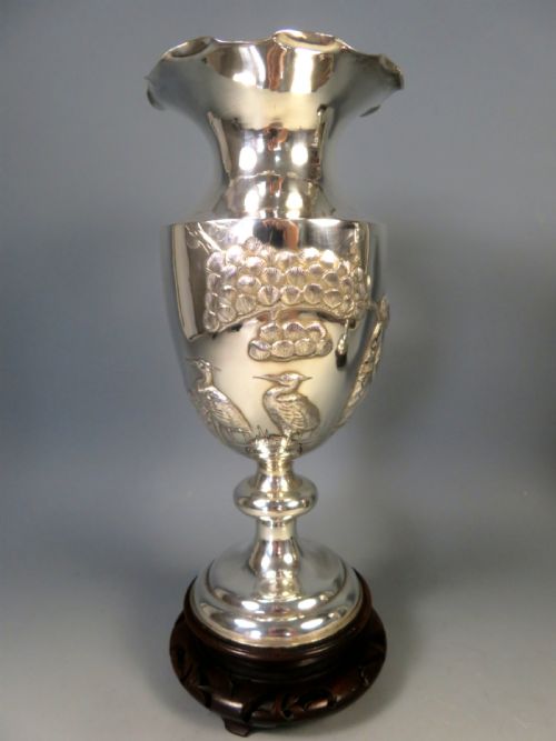 ANTIQUE PAIR CHINESE SILVER SANXING VASES - ADDITIONAL PHOTO 3