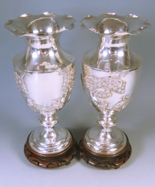ANTIQUE PAIR CHINESE SILVER SANXING VASES - ADDITIONAL PHOTO 6