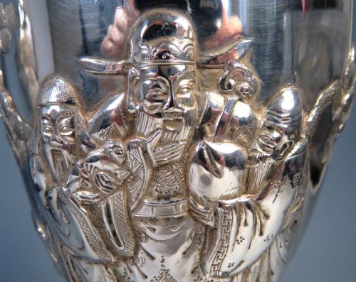 ANTIQUE PAIR CHINESE SILVER SANXING VASES - ADDITIONAL PHOTO 7