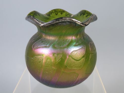 antique bohemian kralik pampas glass vase with silver rim - CATEGORY: ANTIQUE GLASS - DATED 1900