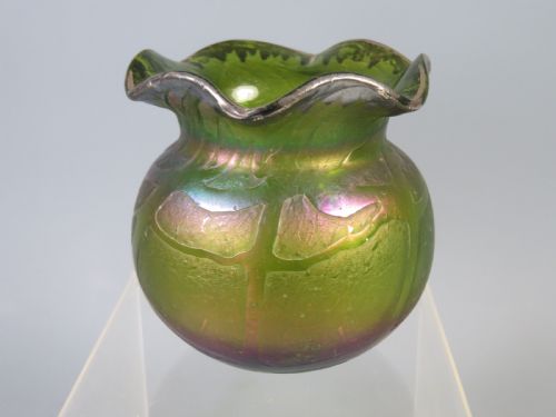 ANTIQUE BOHEMIAN KRALIK PAMPAS GLASS VASE WITH SILVER RIM - ADDITIONAL PHOTO 2