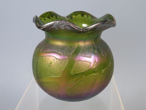 ANTIQUE BOHEMIAN KRALIK PAMPAS GLASS VASE WITH SILVER RIM - ADDITIONAL PHOTO 4