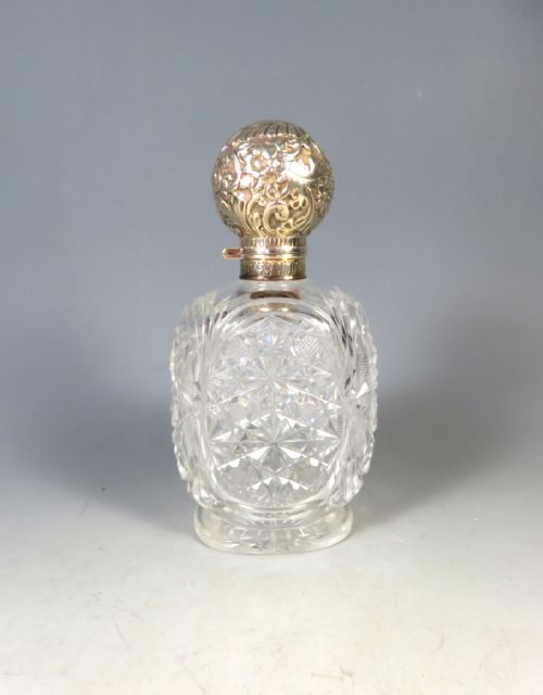 antique silver topped cut glass scent perfume bottle - CATEGORY: ANTIQUE GLASS - DATED 1890
