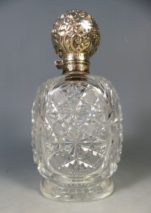 ANTIQUE SILVER TOPPED CUT GLASS SCENT PERFUME BOTTLE - ADDITIONAL PHOTO 1