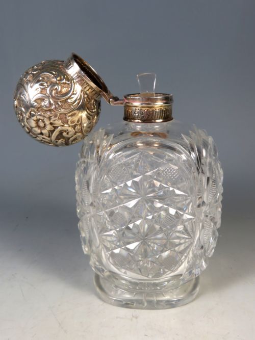ANTIQUE SILVER TOPPED CUT GLASS SCENT PERFUME BOTTLE - ADDITIONAL PHOTO 5