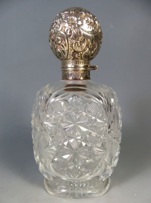 ANTIQUE SILVER TOPPED CUT GLASS SCENT PERFUME BOTTLE - ADDITIONAL PHOTO 7