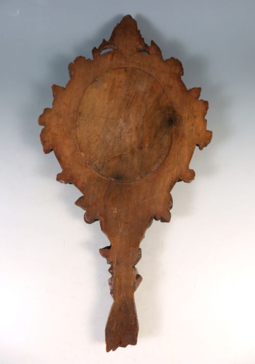 ANTIQUE CONTINENTAL CARVED WOOD CHERUB HAND OR WALL MIRROR - ADDITIONAL PHOTO 2