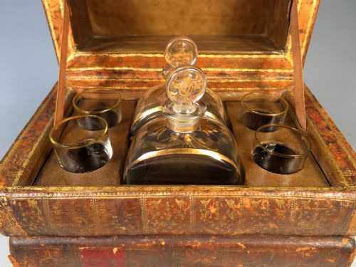 ANTIQUE FRENCH SECRET TANTALUS DECANTER FAUX BOOK LIQUOR SET - ADDITIONAL PHOTO 7