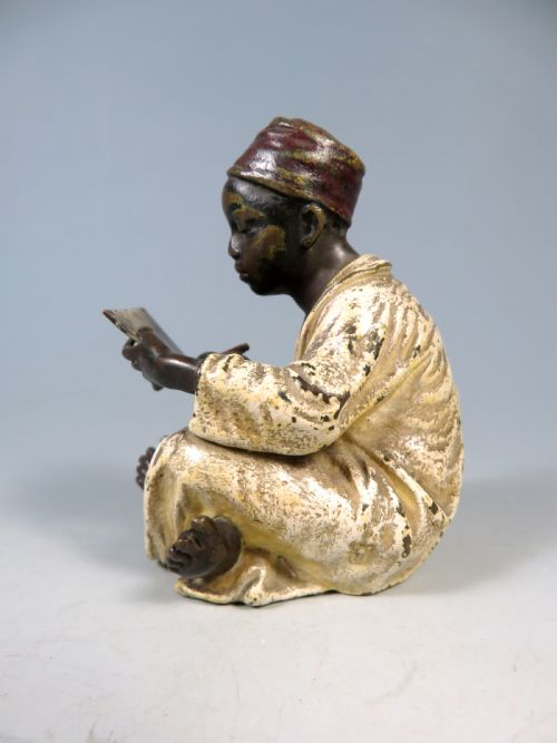 ANTIQUE FRANZ BERGMAN BRONZE SEATED BOY WRITING - ADDITIONAL PHOTO 5