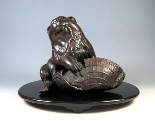 ANTIQUE JAPANESE BRONZE AKITA PUPPY DOG OKIMONO - ADDITIONAL PHOTO 1